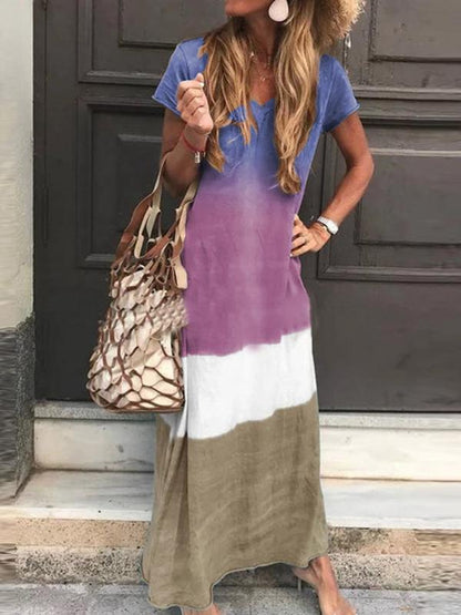 V-Neck Retro Gradient Casual Long Dress