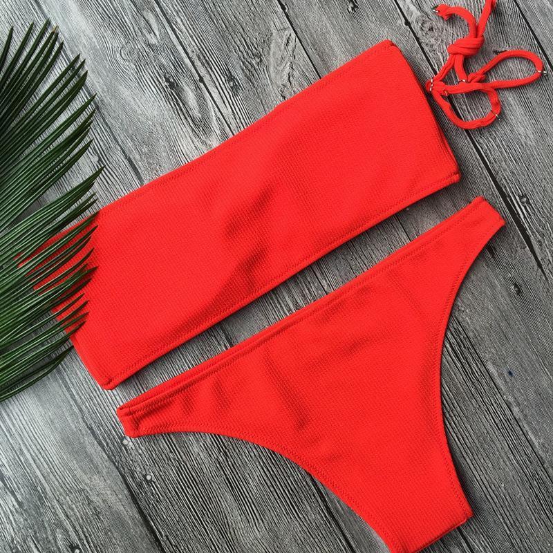Solid Color Bikini Split Swimsuit