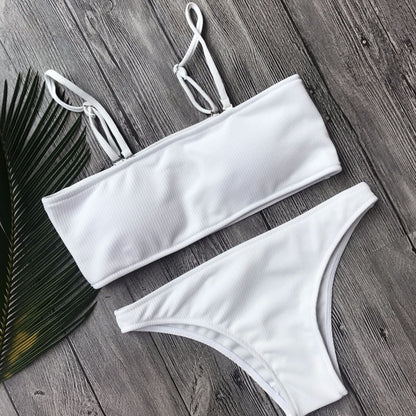 Solid Color Bikini Split Swimsuit