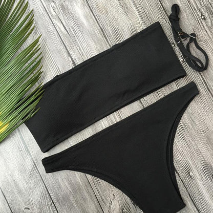 Solid Color Bikini Split Swimsuit