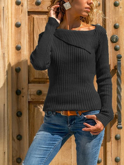 Long-Sleeved Solid Color Sweater Top Casual Bottoming Sweater