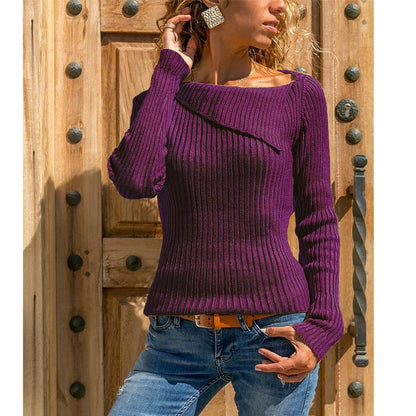 Long-Sleeved Solid Color Sweater Top Casual Bottoming Sweater