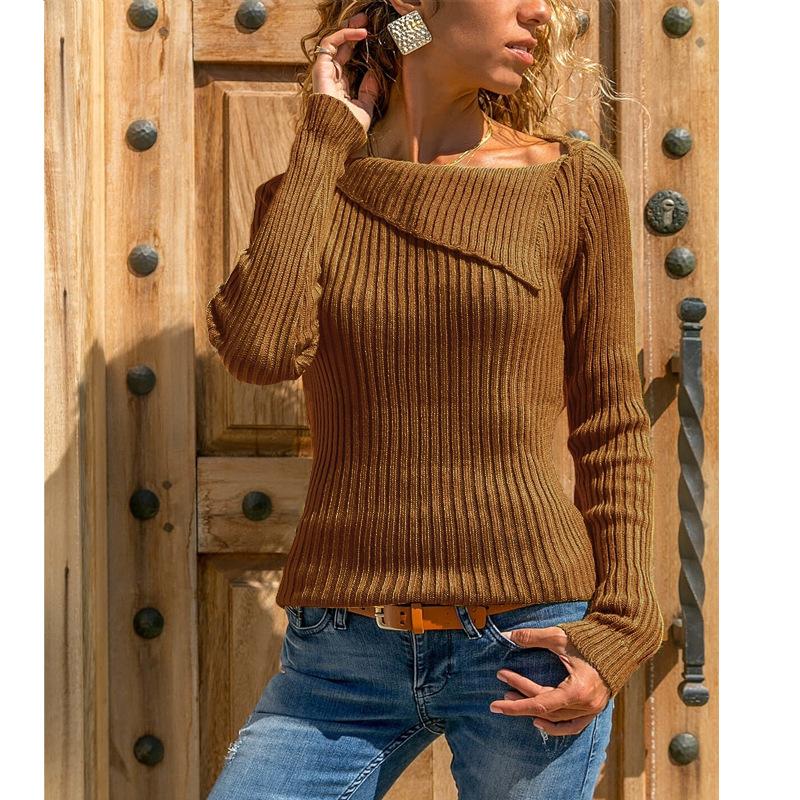 Long-Sleeved Solid Color Sweater Top Casual Bottoming Sweater
