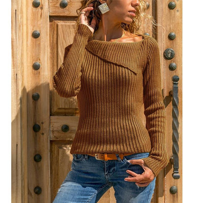Long-Sleeved Solid Color Sweater Top Casual Bottoming Sweater
