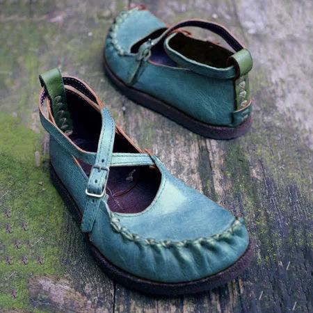 Vintage Artificial Leather  Flats Slip On Cross Buckle Solid Ladies