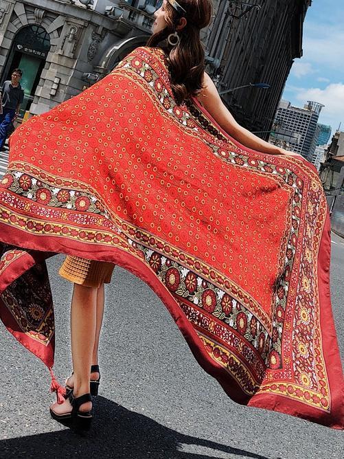 Fringed Retro Ethnic Wind Totem Cotton And Linen Sunscreen Shawl-4