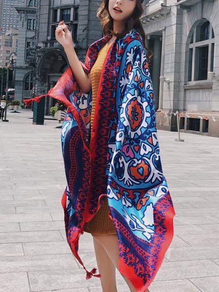 Fringed Retro Ethnic Wind Totem Cotton And Linen Sunscreen Shawl-7