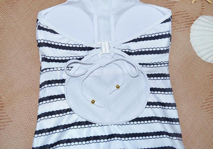 Sexy Black And White Striped One-Piece Swimsuit