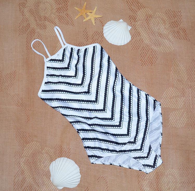 Sexy Black And White Striped One-Piece Swimsuit