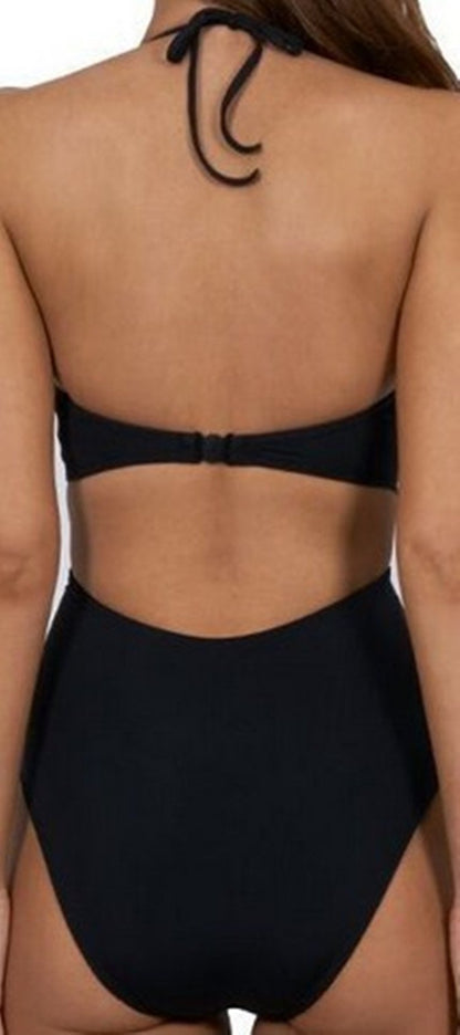 Halter Black And White Color One Piece Swimsuit