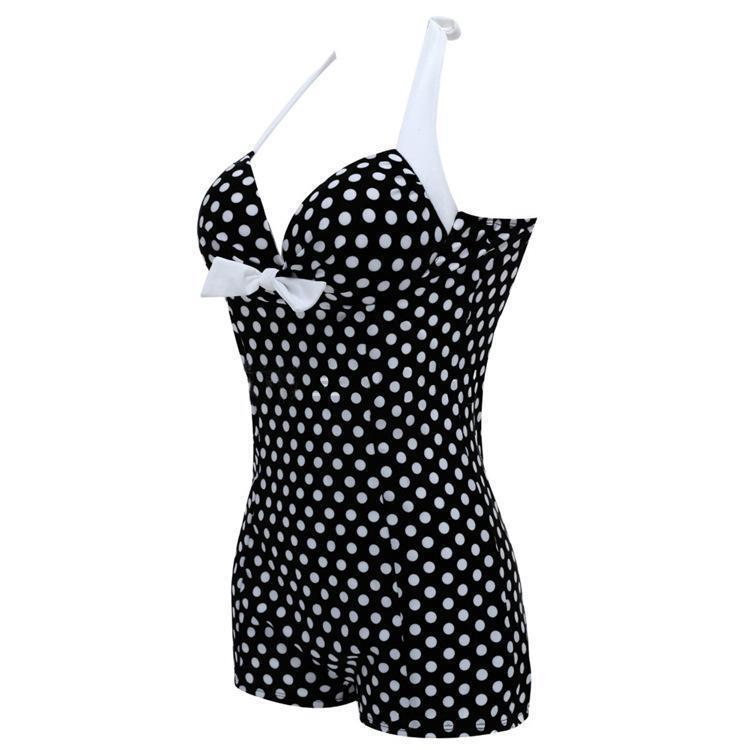 Siamese Black And White Dot Bikini Cherry Large Size Swimsuit