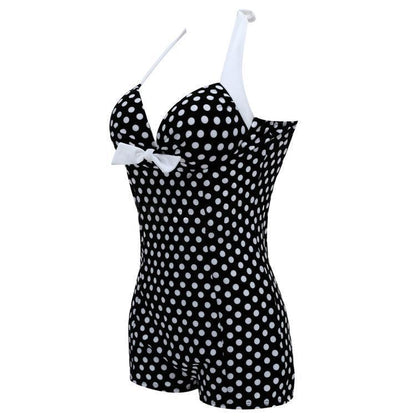 Siamese Black And White Dot Bikini Cherry Large Size Swimsuit