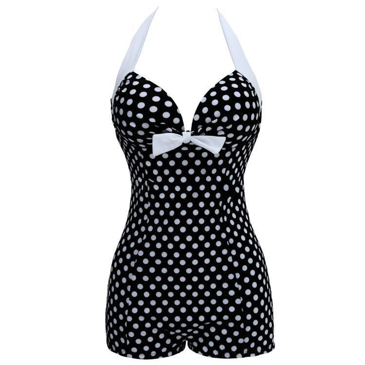 Siamese Black And White Dot Bikini Cherry Large Size Swimsuit