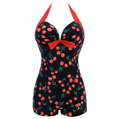 Siamese Black And White Dot Bikini Cherry Large Size Swimsuit