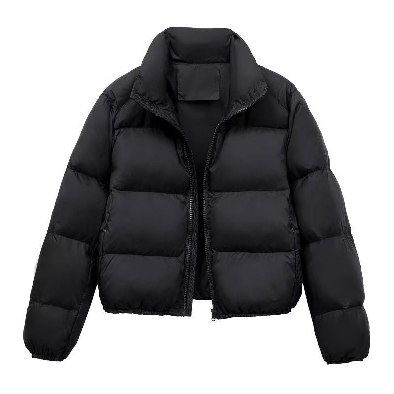 Solid Color Stand Collar Puffer Coat