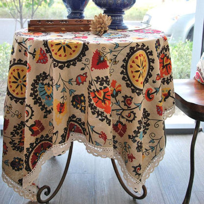 Boho Style Flower Linen Tablecloth