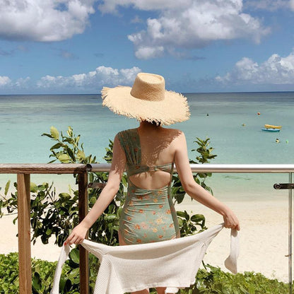 Sexy Floral One-Shoulder Twisted One Piece Swimsuit