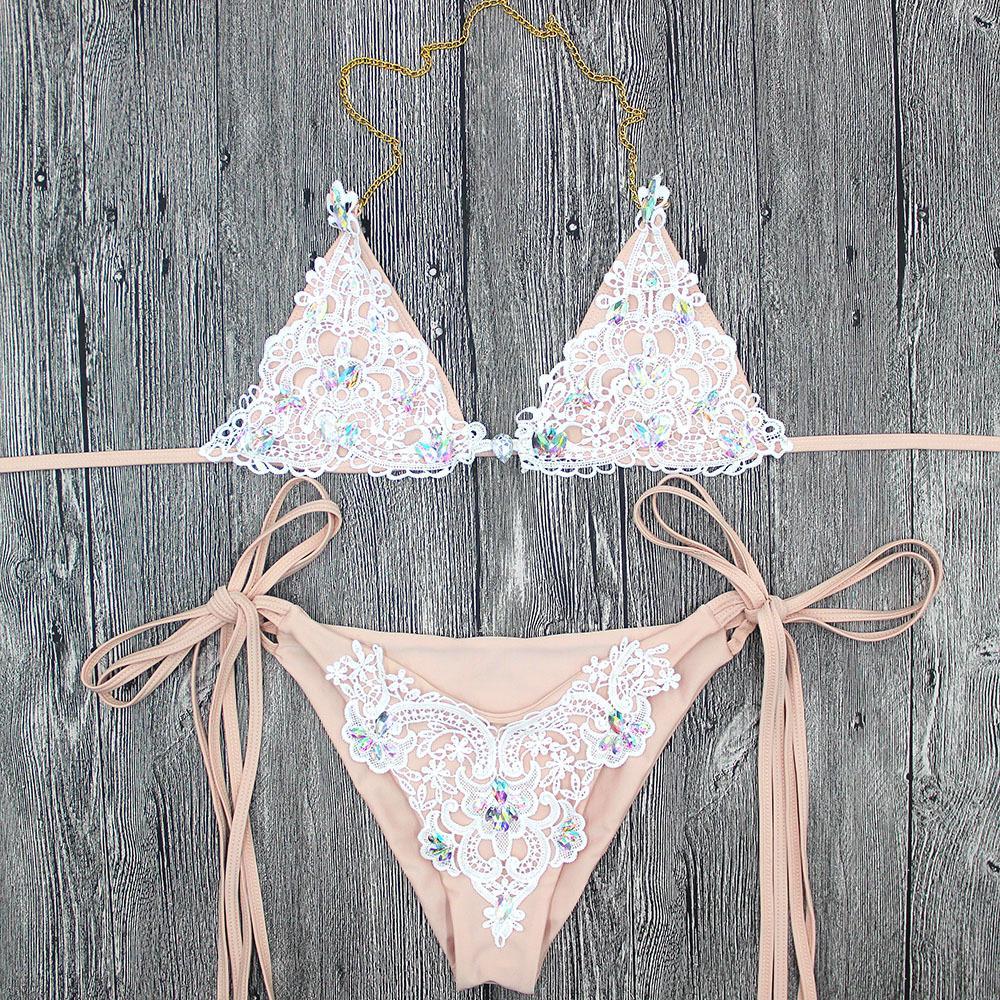 Sexy Sequined Lace Split Sexy Swimsuit