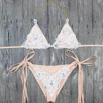 Sexy Sequined Lace Split Sexy Swimsuit