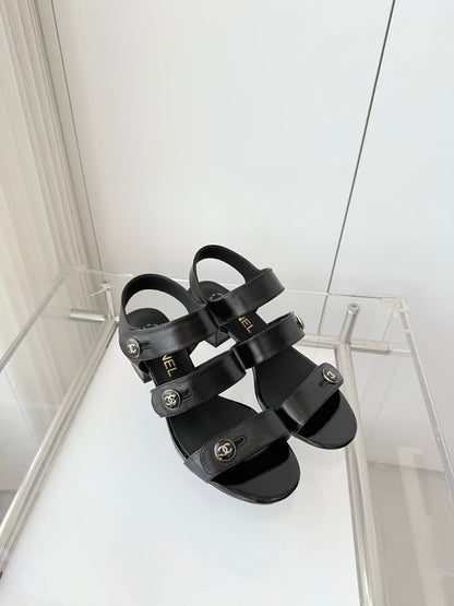 Chanel 26 Turnlock 40 Black Sandal Heels in Lambskin 597403