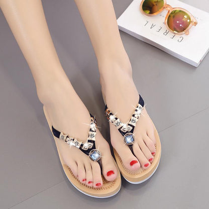 Bohemian Flat Heel Rhinestone Flip-Flop Women'S Sandals
