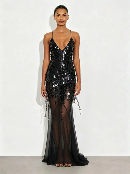 Selina Paillette Chiffon Mermaid Maxi Dress