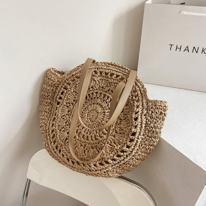 Cosbai - Round Hollow Woven Bag