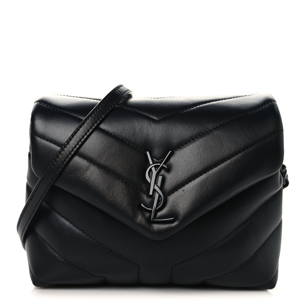 Calfskin Y Quilted Monogram Monochrome Toy Loulou Crossbody Bag Black