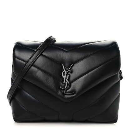 Calfskin Y Quilted Monogram Monochrome Toy Loulou Crossbody Bag Black