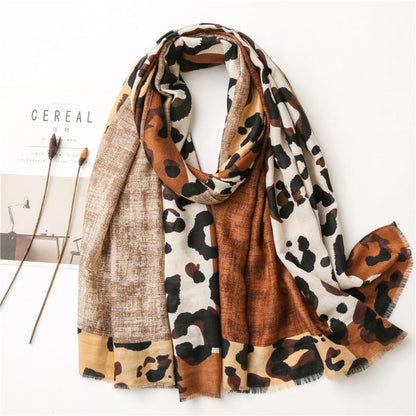 Scarvii - Colorblock Leopard Print Scarf
