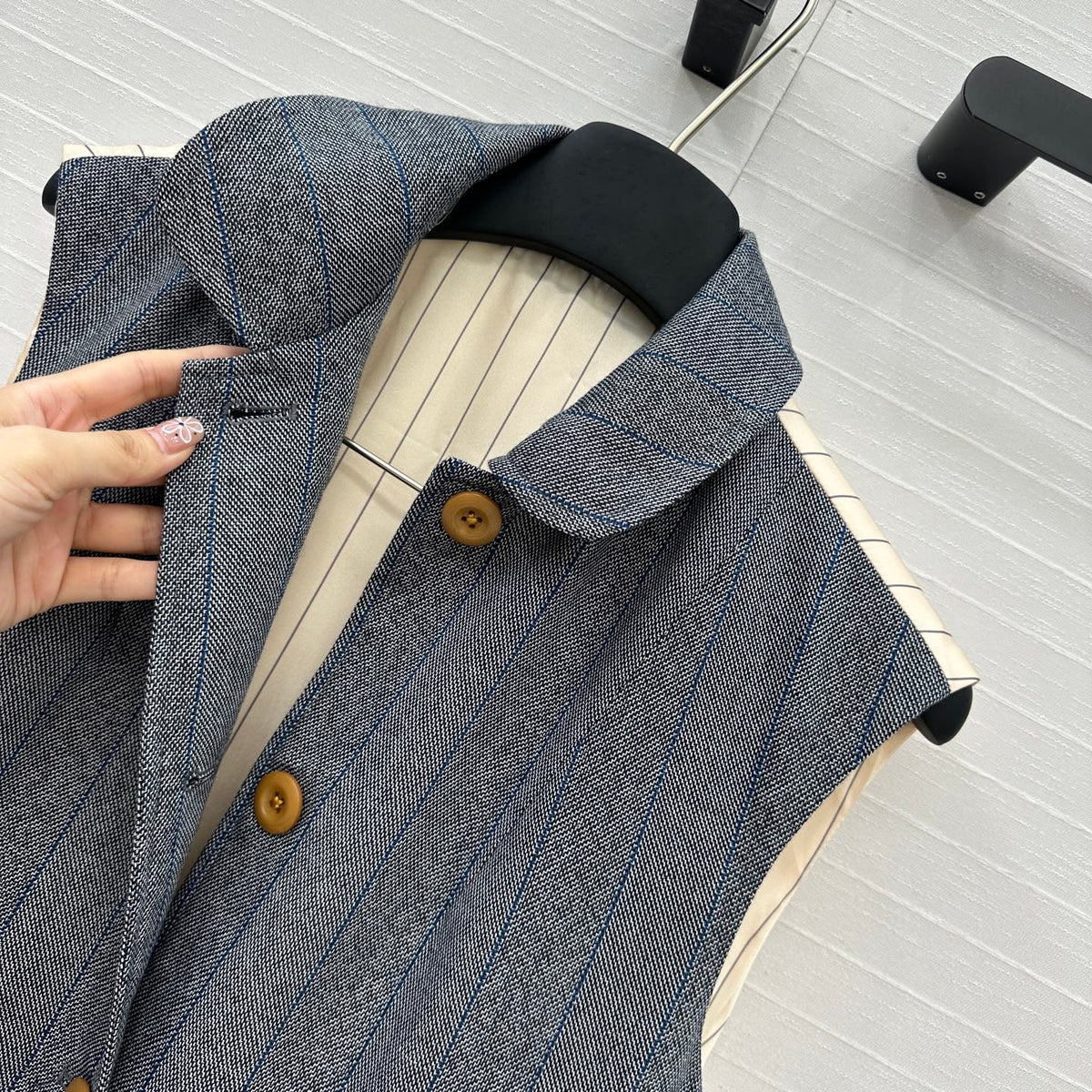 Prada 25 Striped Vest Jacket Grey Wool Cotton Polyester
