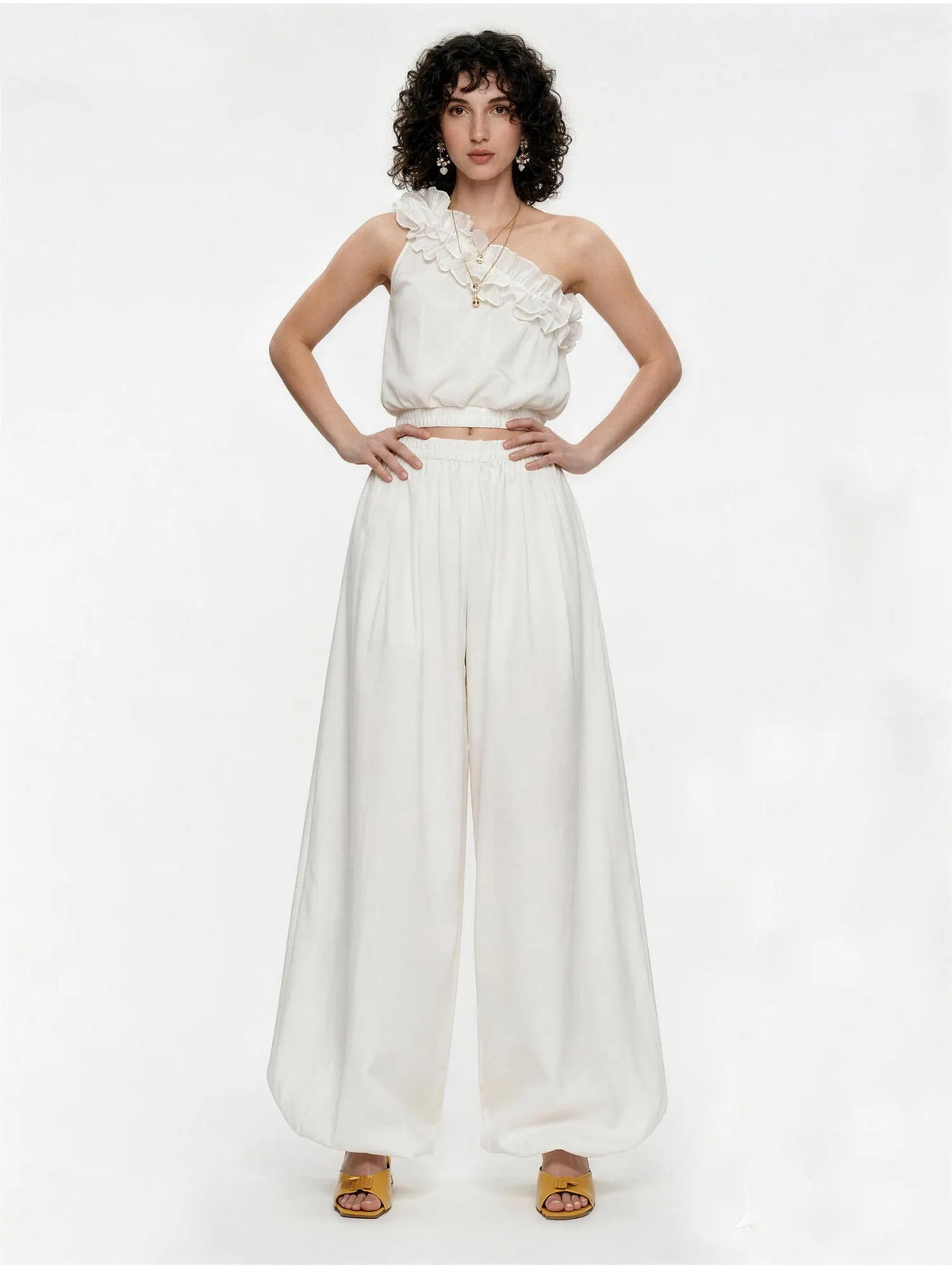 Melinda Ruffled One-Shoulder Top and Pants Set