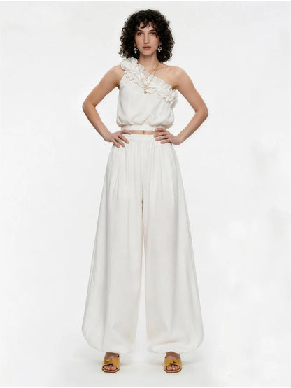Melinda Ruffled One-Shoulder Top and Pants Set