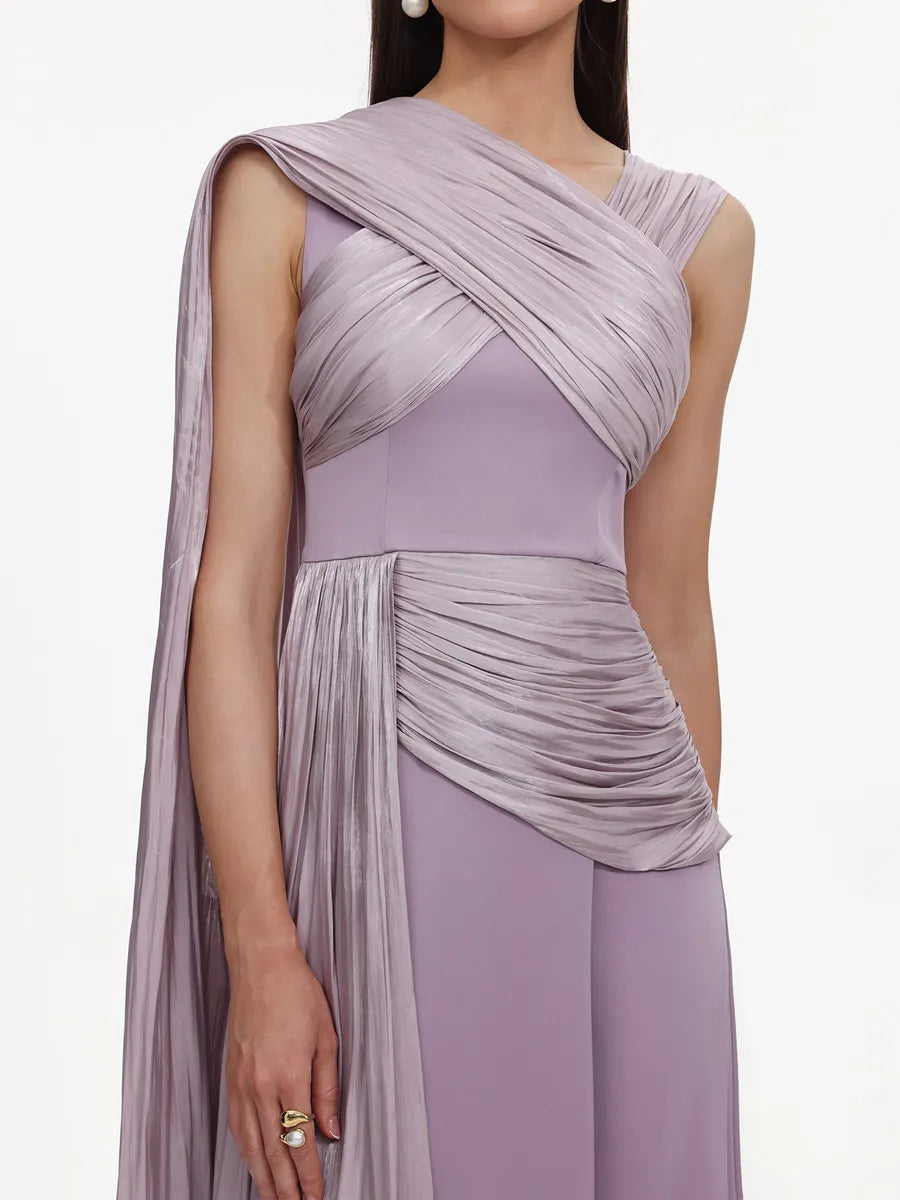 Lydia Elegant Flowy Sleeveless Pleated Drape Maxi Dress