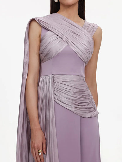 Lydia Elegant Flowy Sleeveless Pleated Drape Maxi Dress