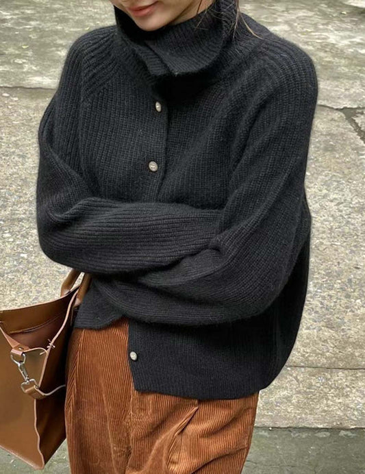 Solid Color Single Button Loose Ribbed Knit Cardigan