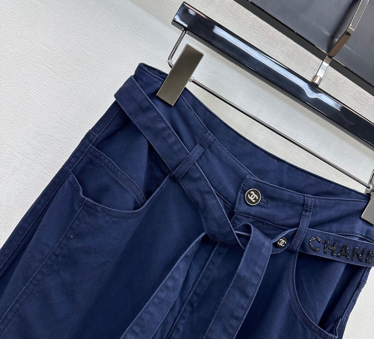 CC Wide-Leg Trousers Navy Blue Cotton Lyocell 350200