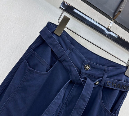 CC Wide-Leg Trousers Navy Blue Cotton Lyocell 350200