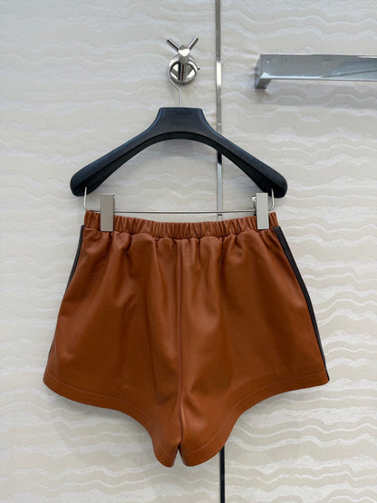 Miu SS26 Striped Nappa Leather Shorts Brandy Lambskin 351107