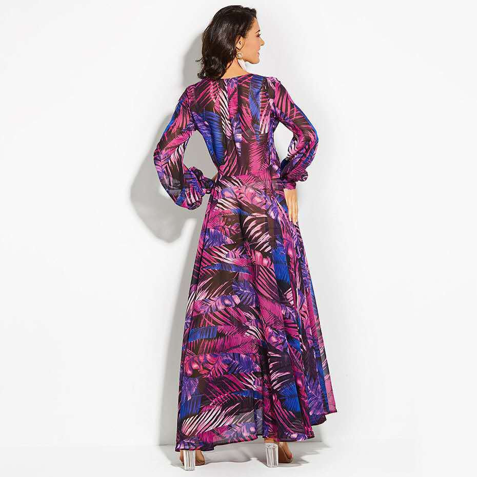 Spring And Summer New Print Dress V-Neck Balloon Sleeve 3-Color Dress