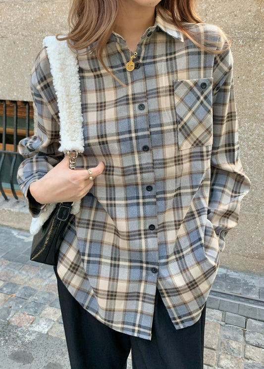 Thick Blue Plaid Cotton Shirt Jacket