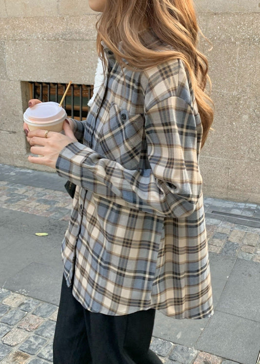 Thick Blue Plaid Cotton Shirt Jacket