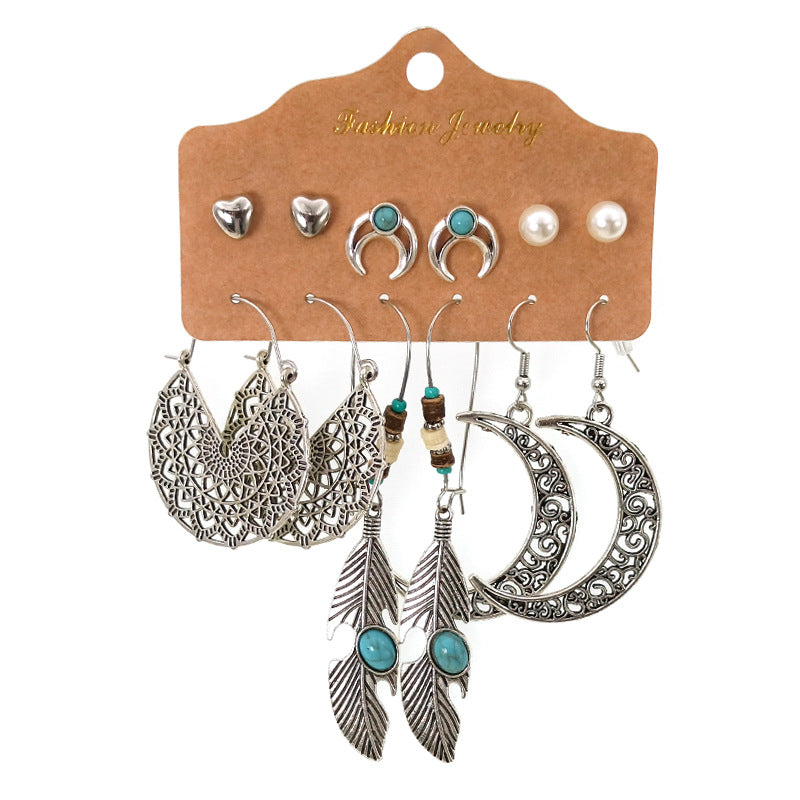 Bohemian Long Leaf Feather Earrings Set