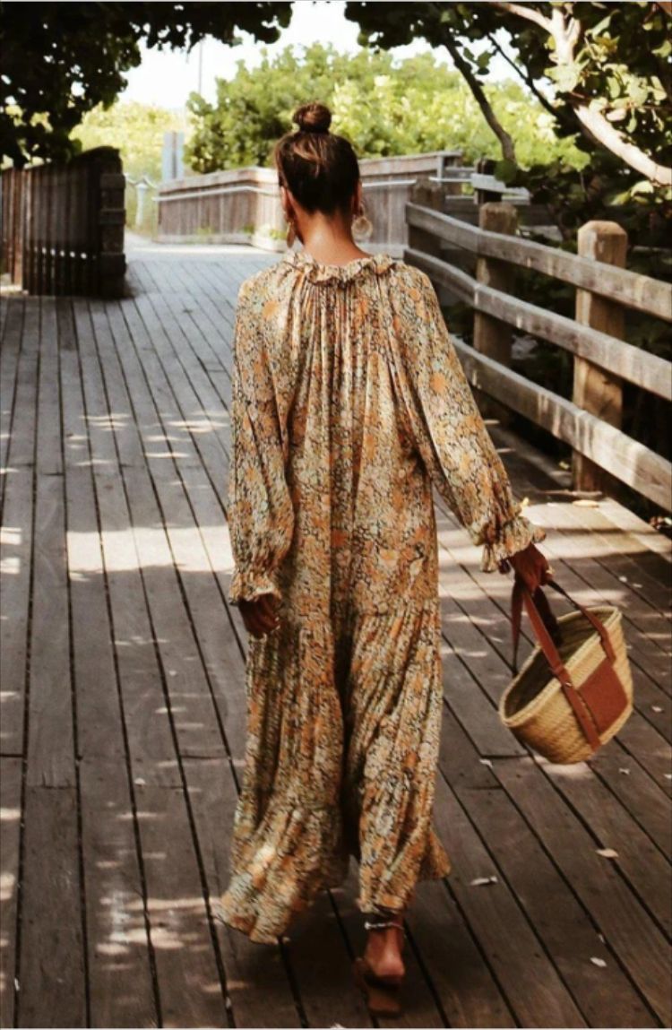 Ladies Dress Small Floral Bohemian Full Skirt Beach Dress