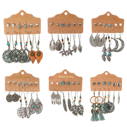 Bohemian Long Leaf Feather Earrings Set