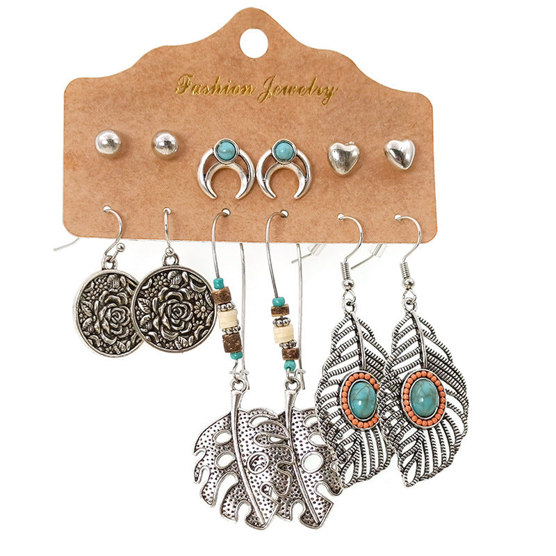 Bohemian Long Leaf Feather Earrings Set