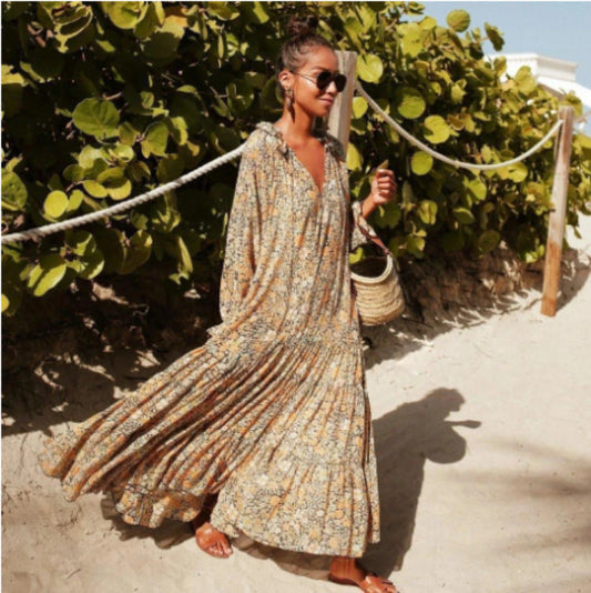 Ladies Dress Small Floral Bohemian Full Skirt Beach Dress