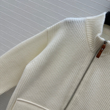 HM 25S Zipped Jacket H Leather Pockets in White Cashmere