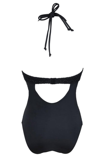 Swimsuit Women'S Solid Color New Style One-Piece Swimming Suit Sexy Solid Color Cutout Lace One-Piece Swimsuit