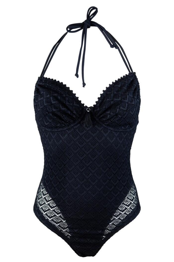 Swimsuit Women'S Solid Color New Style One-Piece Swimming Suit Sexy Solid Color Cutout Lace One-Piece Swimsuit